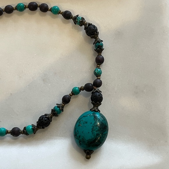 Turquoise & Wood 108 Bead Mala Necklace - Picture 3 of 4